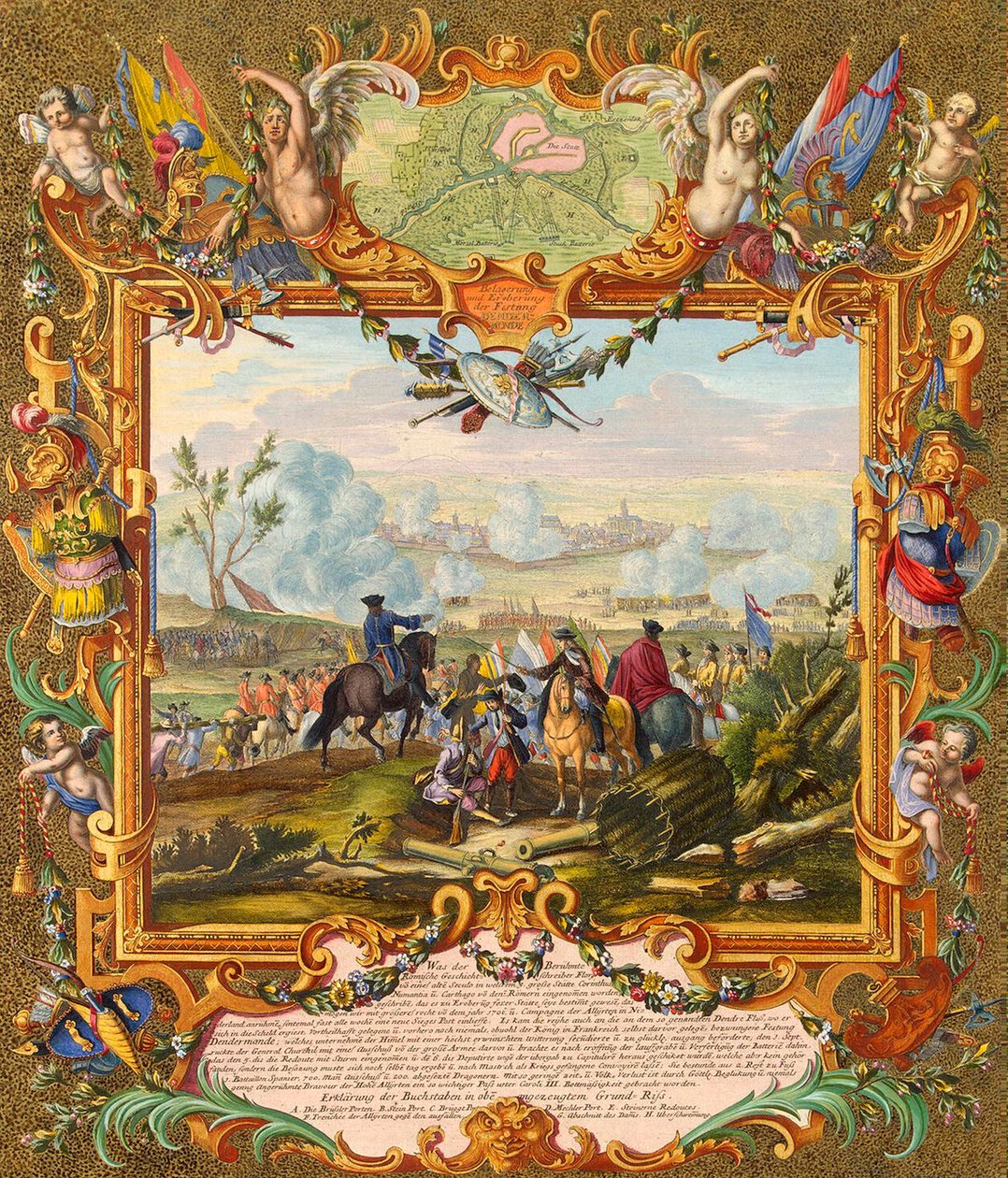 Az audenardei erőd elfoglalása a szövetséges csapatok által 1708-ban, a 18. század elején. alkotó: Johann August Corvinus