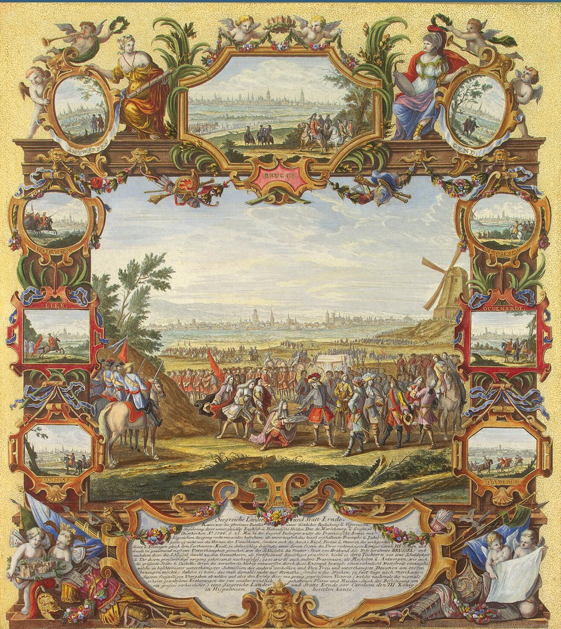 A francia Menin erőd elfoglalása a szövetséges csapatok által 1706-ban, 18. század eleje. alkotó: Johann August Corvinus