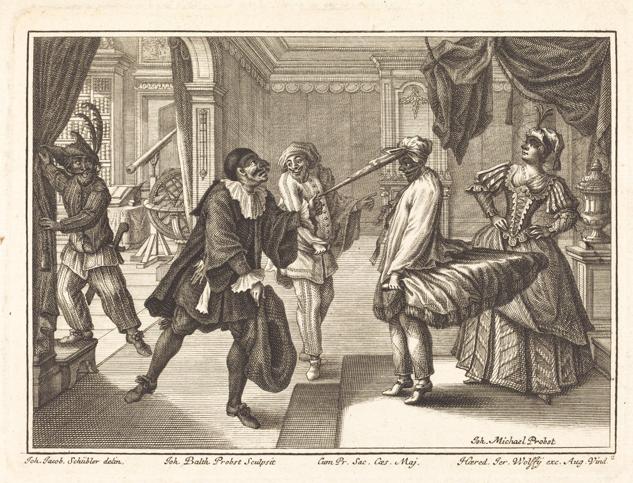 Harlekin Dr. Polovard házában alkotó: Johann Balthasar Probst after Johann Jacob Schübler