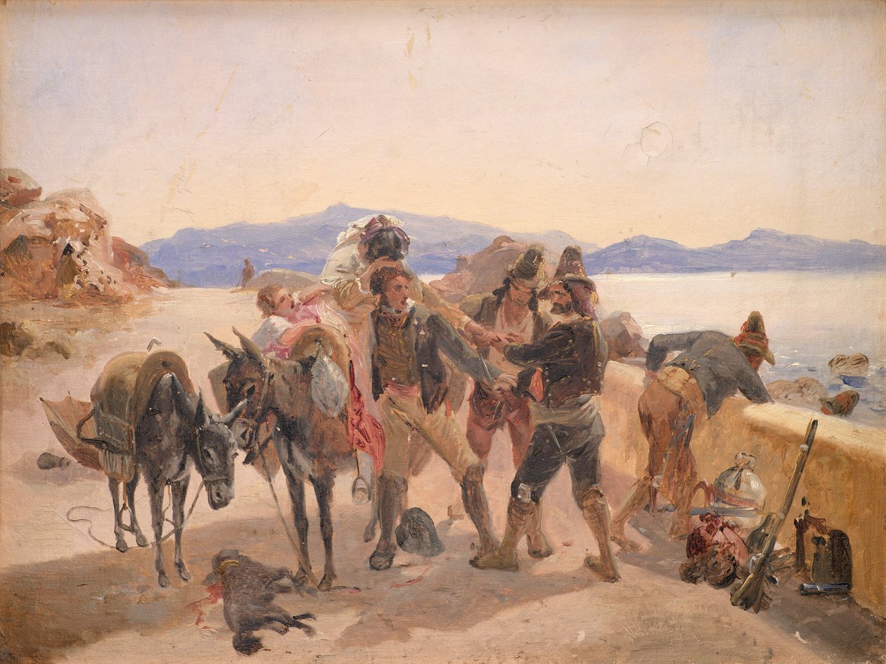 Rablók támadják meg az utazókat alkotó: Johann Baptist Kirner