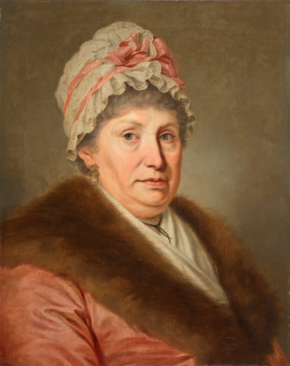 Polgári nő, csipke kapucnival és szőrmegallérral alkotó: Johann Baptist Lampi d. Ä.
