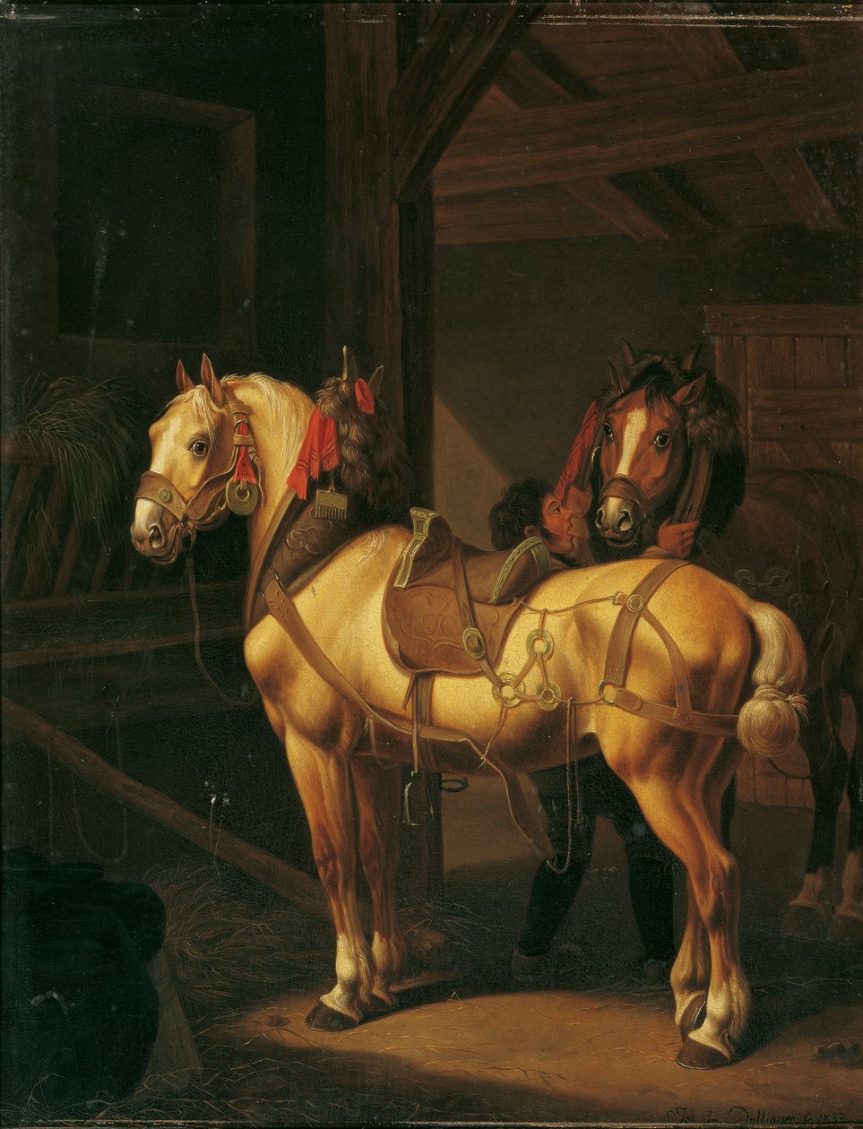 Két igásló az istállóban alkotó: Johann Baptist Michael Dallinger von Dalling