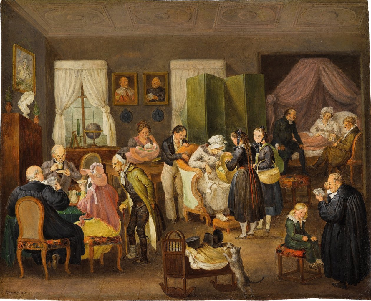 Látogatás a protestáns lelkészházban a keresztségre, 1828. alkotó: Johann Baptist Pflug