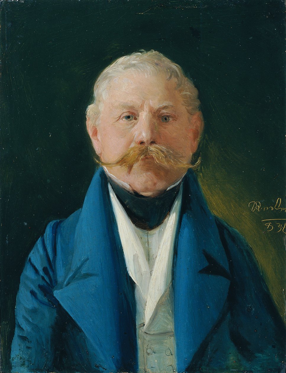 Kék kabátos úriember fehér mellényben alkotó: Johann Baptist Reiter
