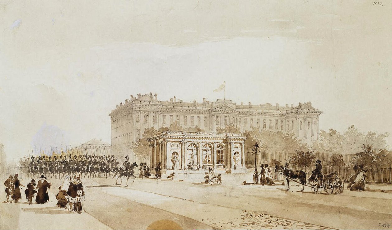Kilátás a szentpétervári Anicskov-palotára, 1843 alkotó: Johann Baptist Weiss