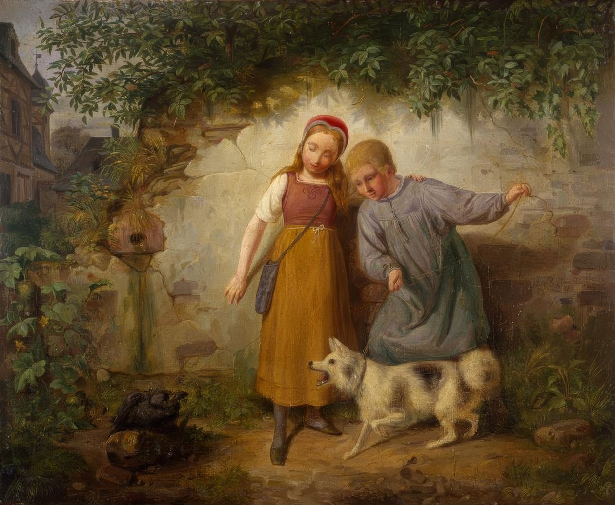 Két gyerek egy spitzzel alkotó: Johann Baptist Zwecker