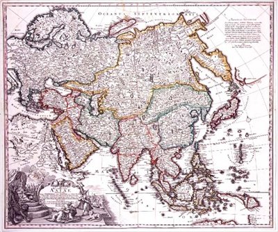 Kis-Ázsia, Arábia és Japán, 1725 körül (színes metszet) alkotó: Johann Baptista Homann