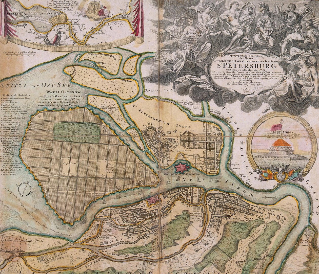 Petersburg térképe Szentpétervár főterv, kb. 1718-1719 alkotó: Johann Baptista Homann