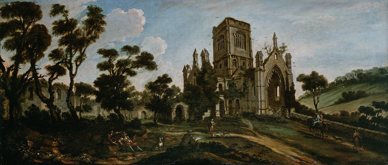A Kirkstall Abbey déli nézete, 1738 körül alkotó: Johann Baptiste Bouttats