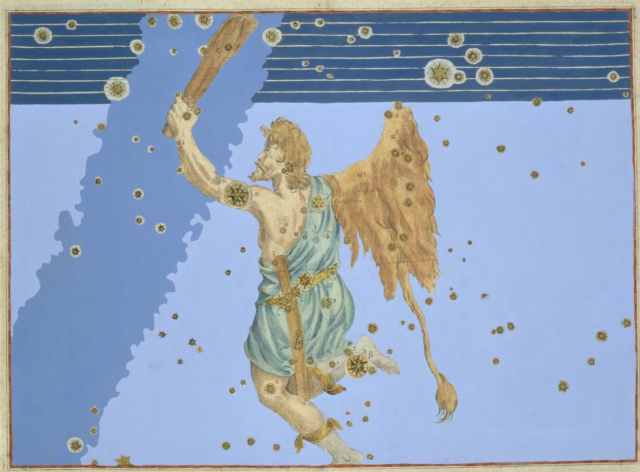 Az Orion csillagkép, Johann Bayer "Uranometria" című művéből, Alexander Mair (1559-1616) metszete 1603 (kézzel színezett rézmetszet). alkotó: Johann Bayer
