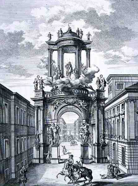Diadalív, Bécs, a „Történelmi építészet tervrajza” című művéből, Johann Adam Delsenbach (1687-1765) metszete, 1721 (metszet) alkotó: Johann Bernhard (after) Fischer von Erlach
