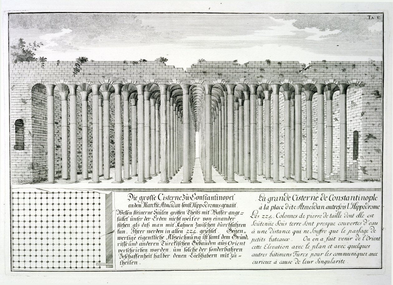 Ciszterna a Hippodrome alatt, Konstantinápoly, Törökország, a "Történelmi építészet tervezése", 1721 alkotó: Johann Bernhard Fischer von Erlach
