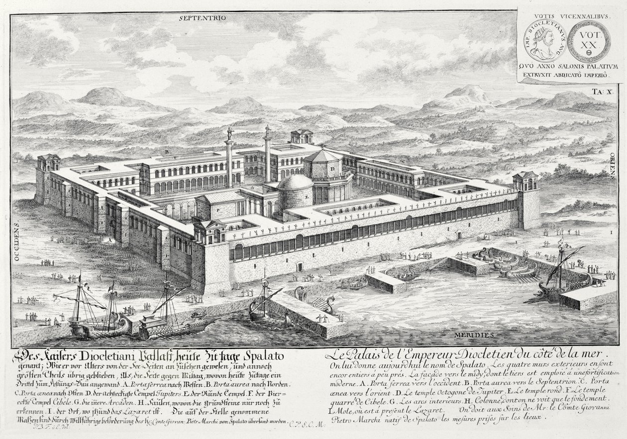 Diocletianus-palota (245-313), Split, Jugoszlávia, a "Történelmi építészet tervezése", 1721 alkotó: Johann Bernhard Fischer von Erlach