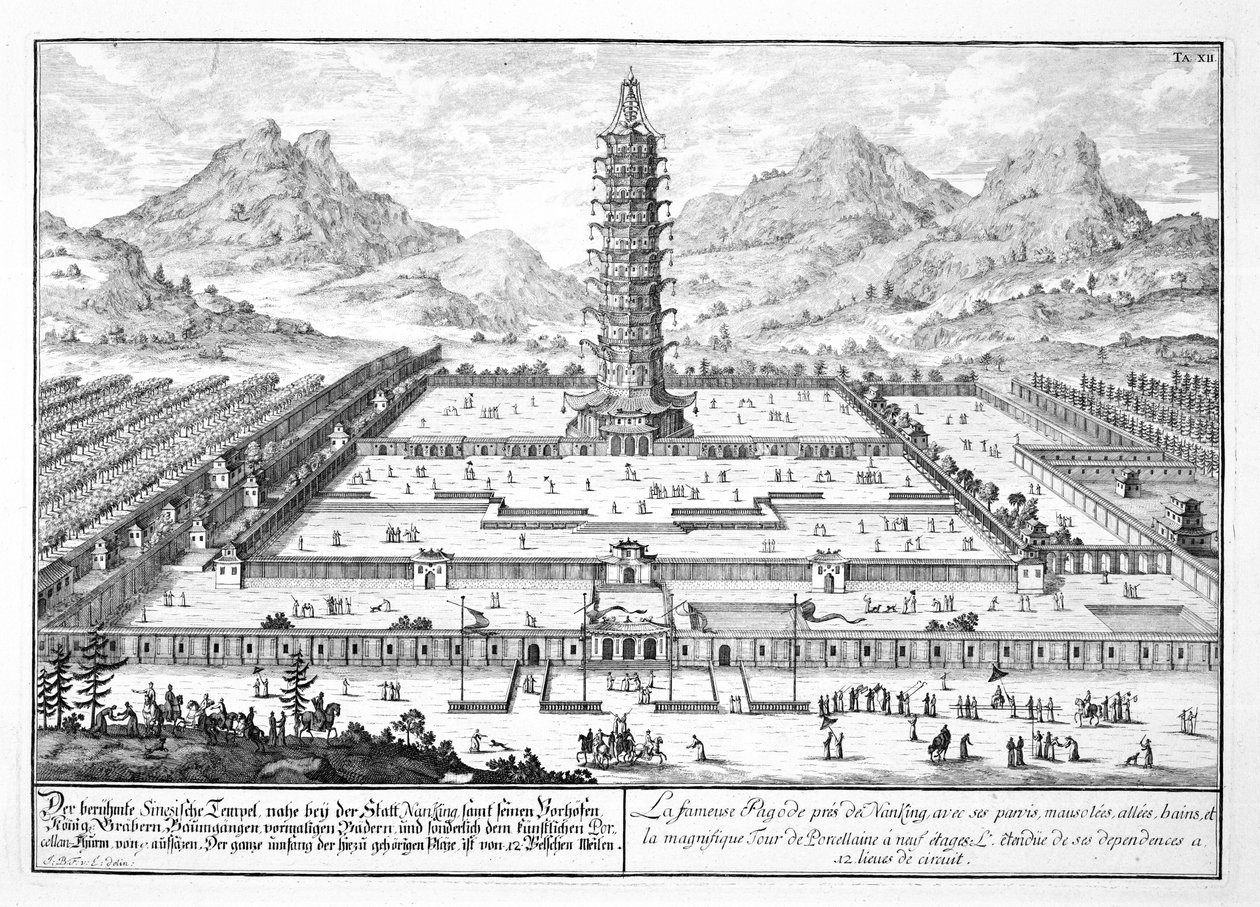 A nankingi porcelán torony, 12. tábla a "Entwurf einer historischen Architektur" című műből, metszette Johann Adam Delsenbach (1687-1765) 1721-ben. alkotó: Johann Bernhard Fischer von Erlach