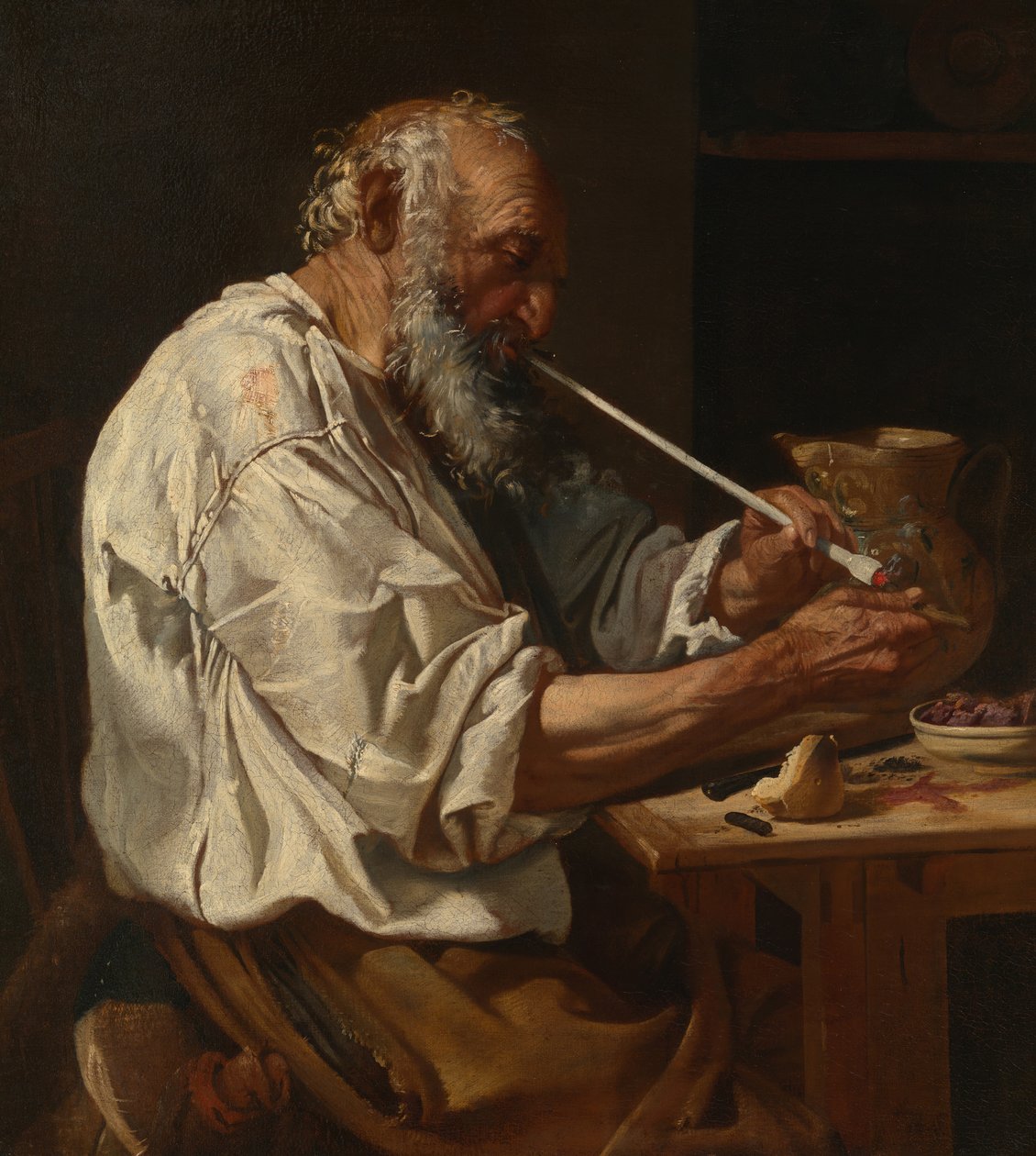 Pipagyújtó öreg paraszt, c. 1660. alkotó: Johann Carl Loth