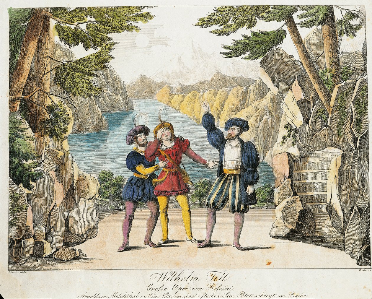 Jelenet Gioachino Rossini „William Tell” című művéből, Zincke metszet (színes metszet) alkotó: Johann Christian (after) Schoeller