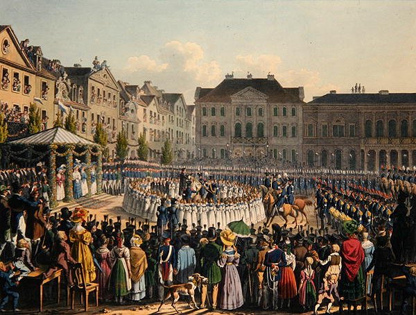 A Kasseli Polgárőrség zászlószentelési ceremóniája 1831-ben (színes litó) alkotó: Johann Christian Arnold