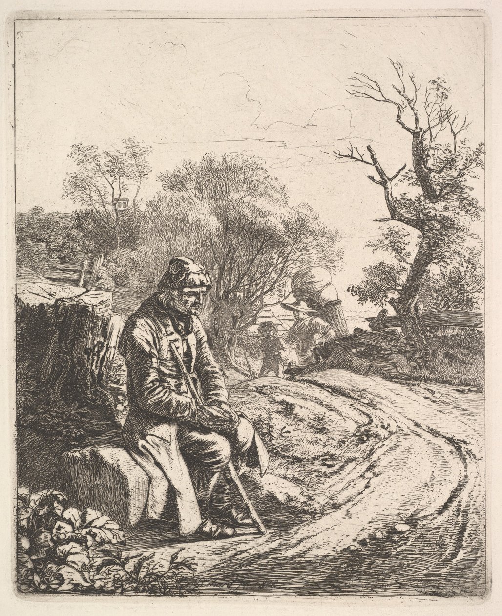 Egy öreg ember ül az út szélén, 1818. alkotó: Johann Christian Erhard