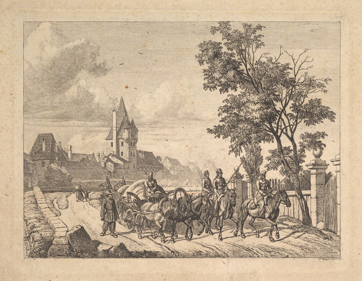 A kozákok kísérik a poggyászkocsit, 1816. alkotó: Johann Christian Erhard