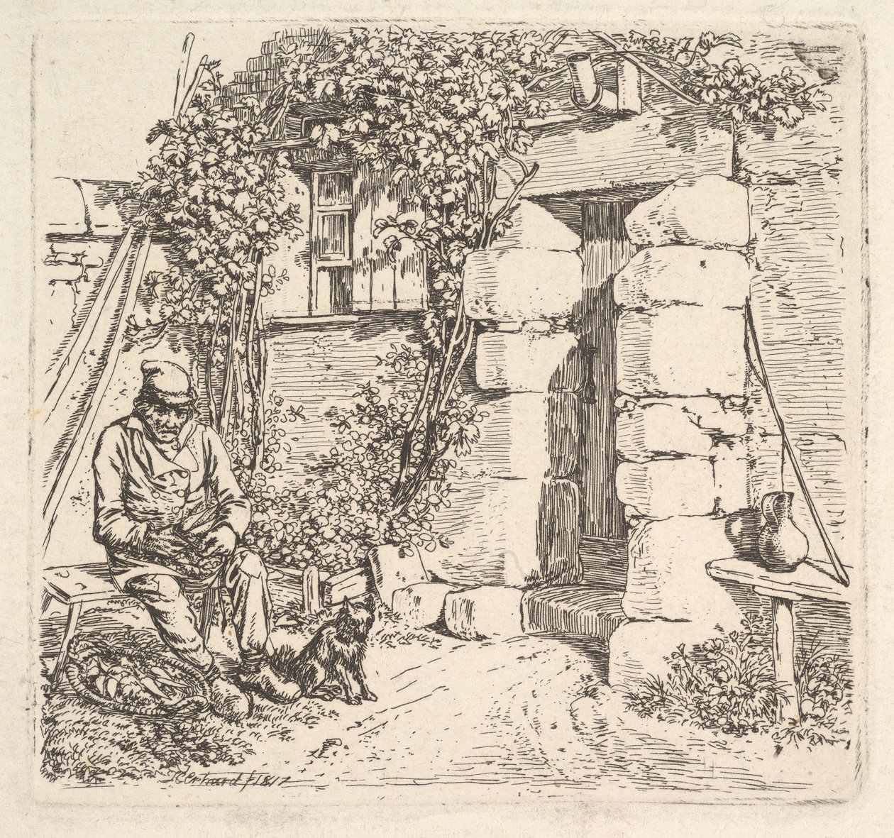 Az öreg és pomerániai kutyája, 1817. alkotó: Johann Christian Erhard