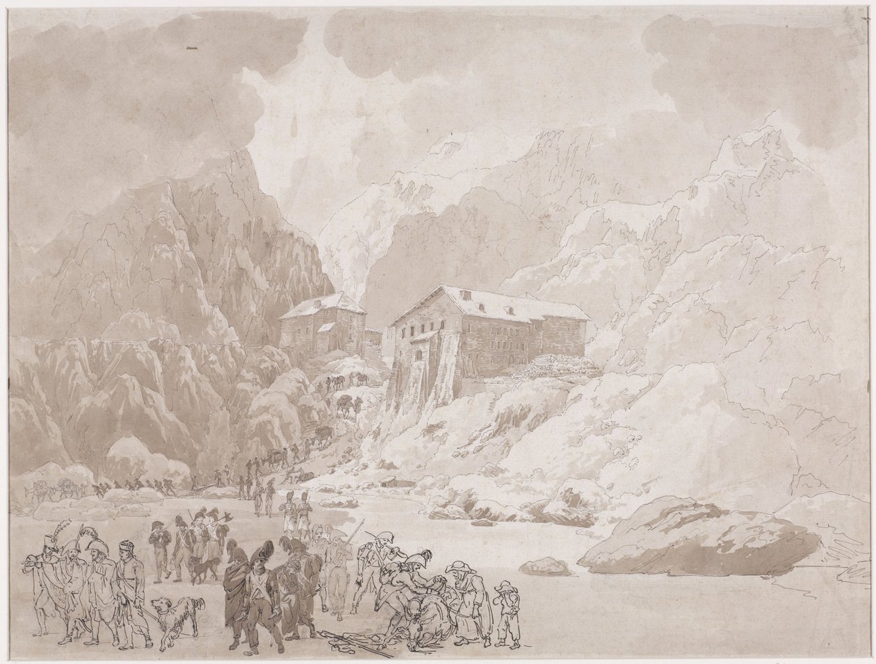 Katonák átvonulása a Szent Bernáton alkotó: Johann Christian Ernst Müller