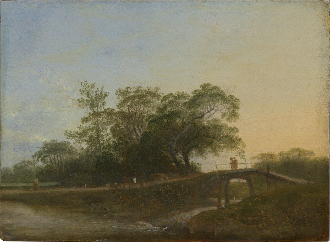 Tájkép gyalogos híddal alkotó: Johann Christian Klengel