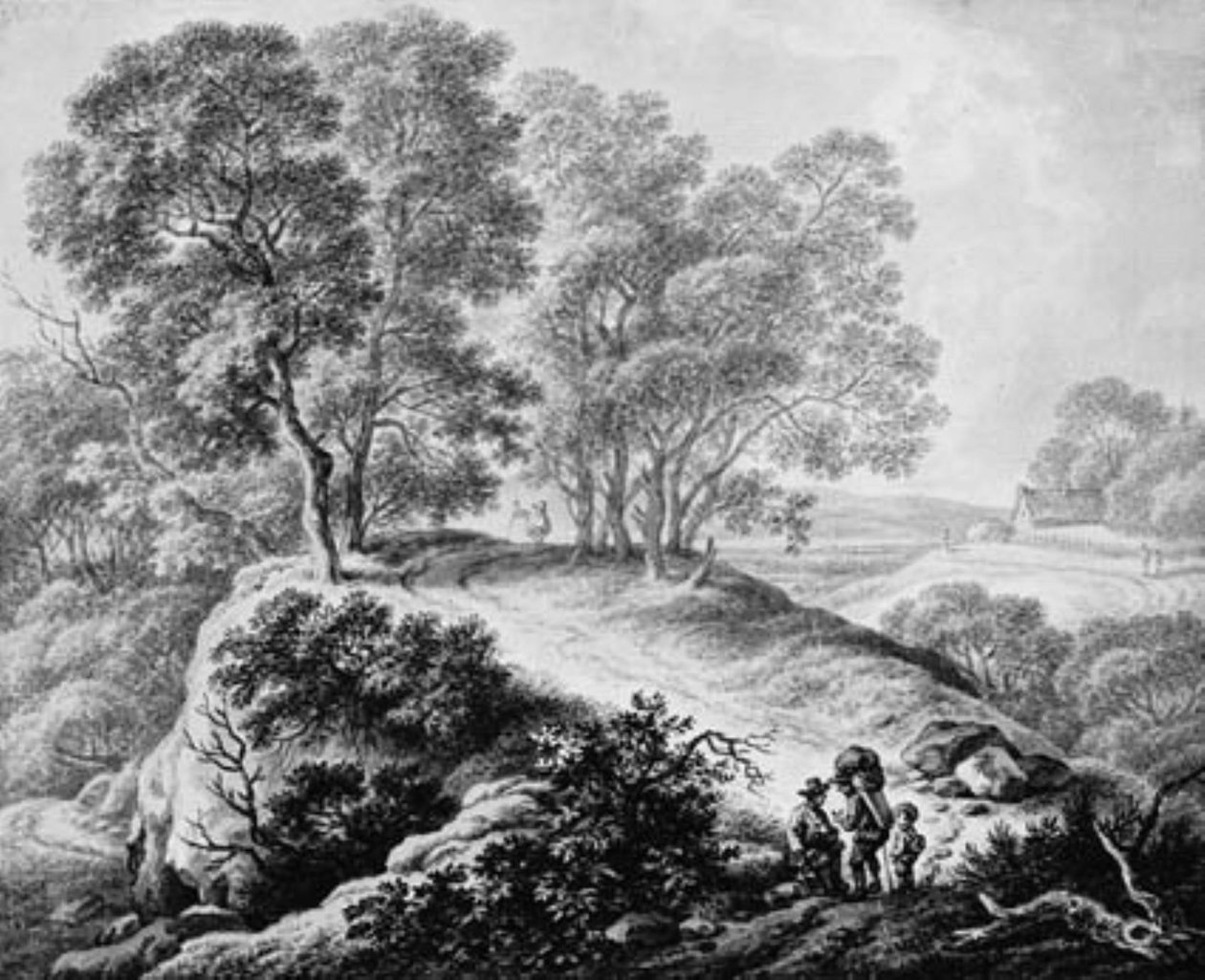 Táj figurákkal és magas fák közötti úttal alkotó: Johann Christian Klengel