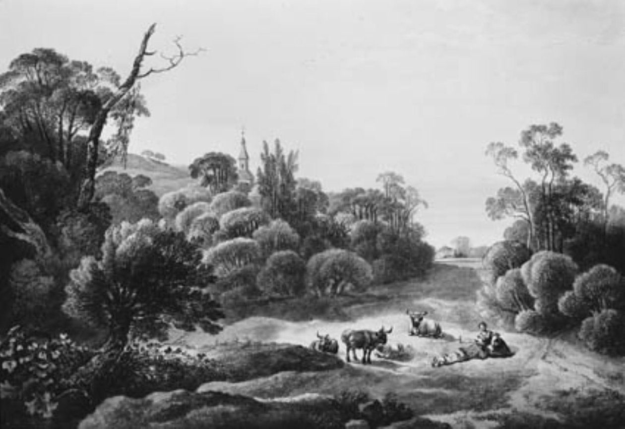 Táj szarvasmarha és pásztor pár alkotó: Johann Christian Klengel