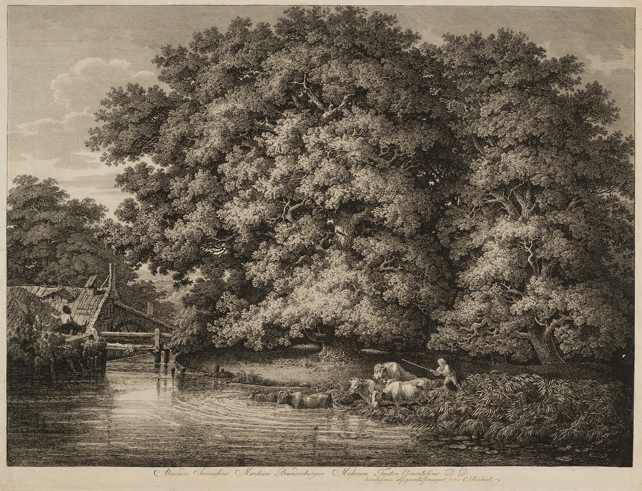 Egy farmer, aki a marháját a vízbe hajtja alkotó: Johann Christian Reinhart