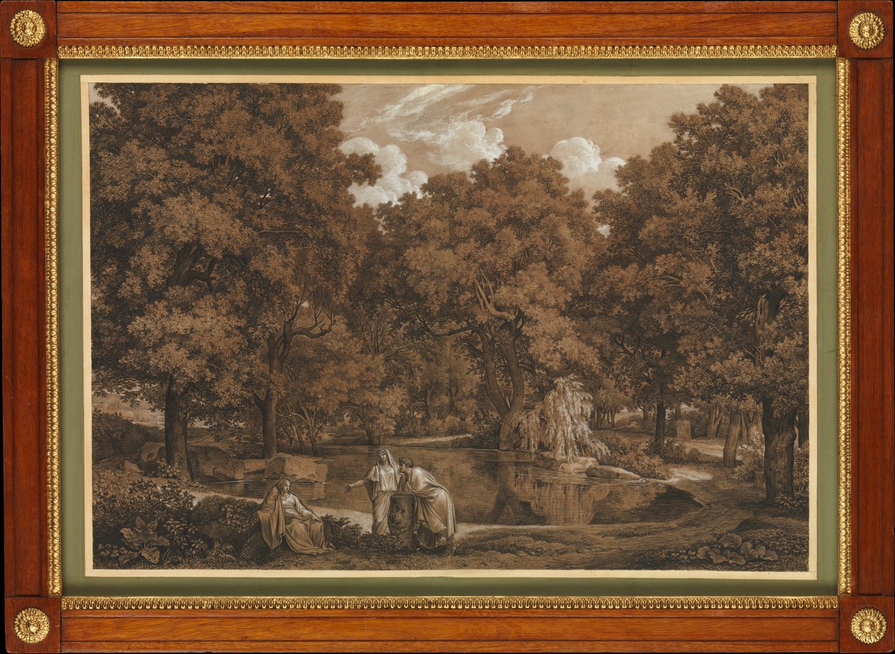 Arkádi tájkép három alakkal a tó partján alkotó: Johann Christian Reinhart
