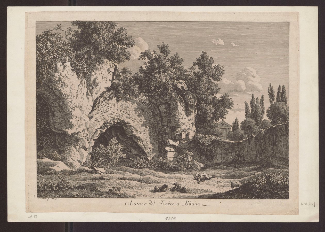 Az albanói színház látképe (Pásztor juhokkal a romok között) alkotó: Johann Christian Reinhart