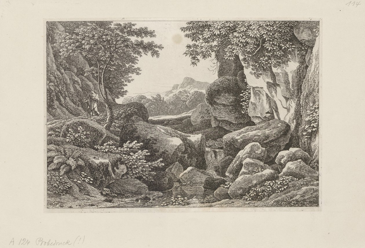 Sziklás táj balra sétáló pásztorral alkotó: Johann Christian Reinhart