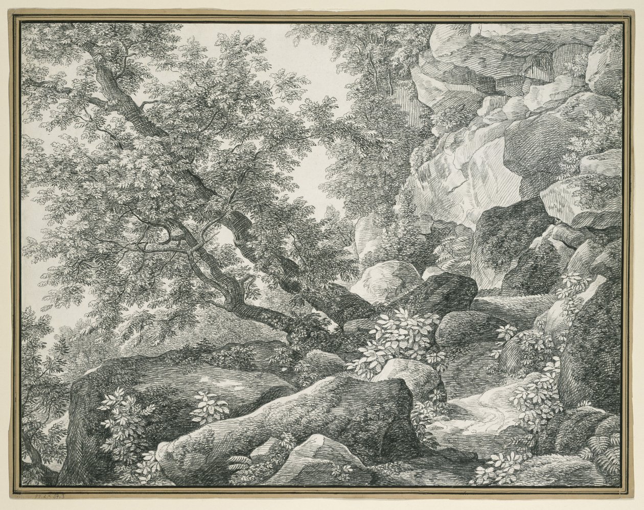 Sziklás táj fákkal alkotó: Johann Christian Reinhart