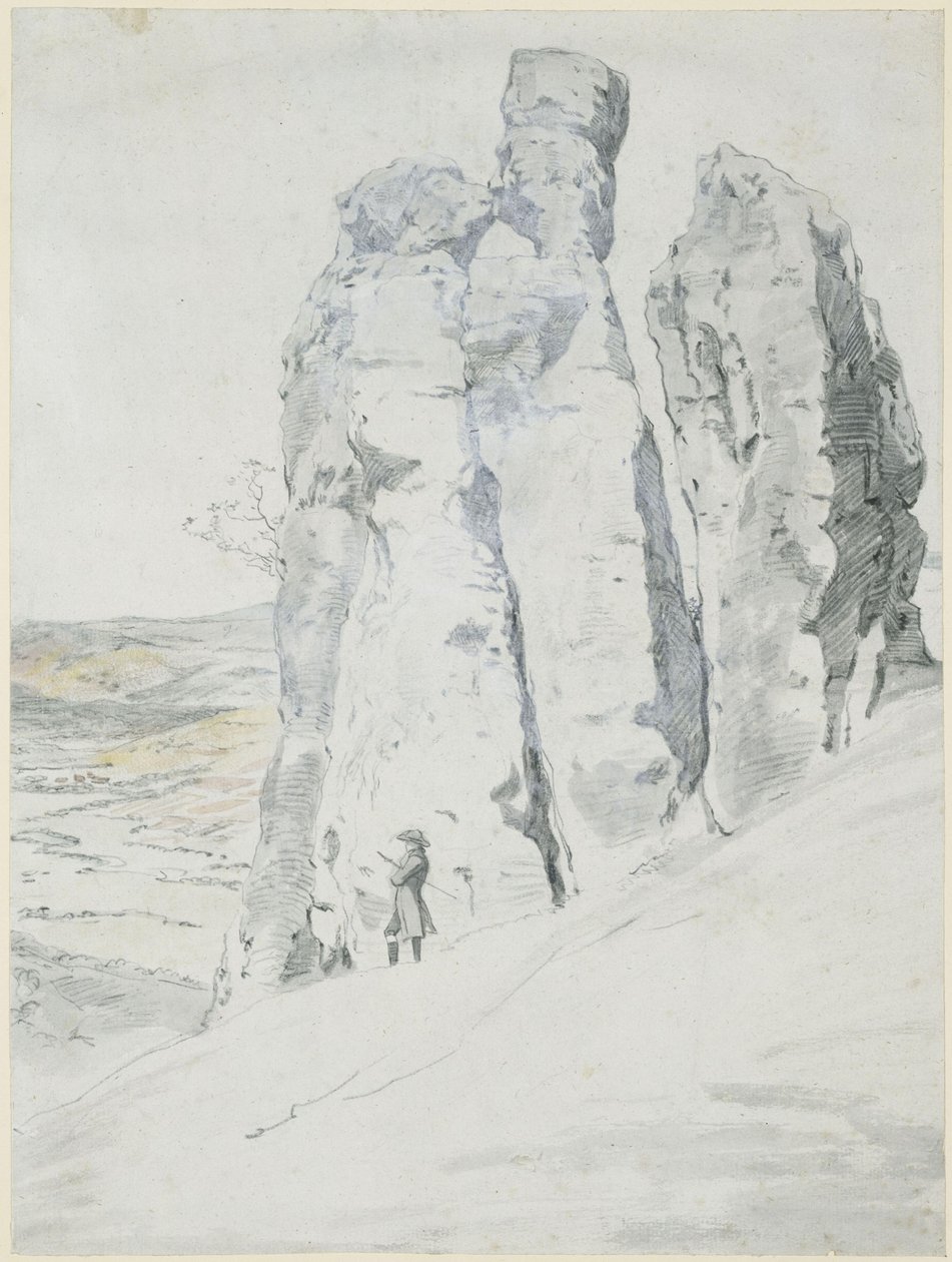 A „Szerzetes és apáca” nevű sziklaszirt Eisenach közelében, Türingáliában alkotó: Johann Christian Reinhart