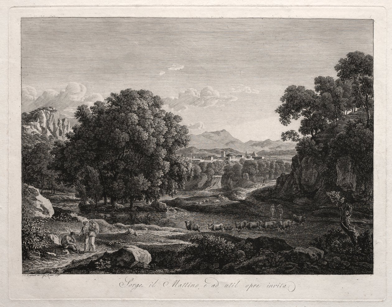 Hősi táj: Szarvasmarha átkel a folyón alkotó: Johann Christian Reinhart