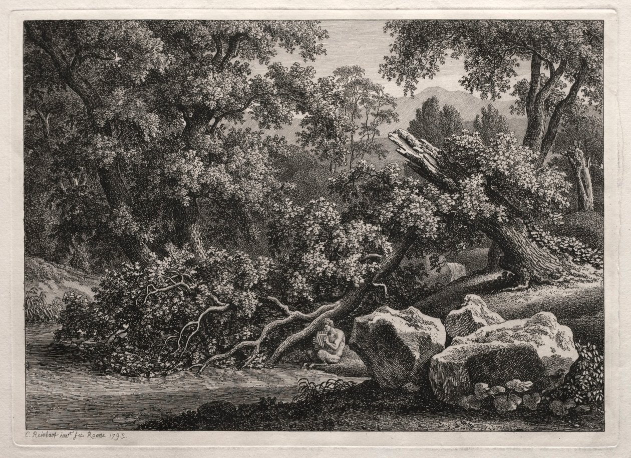 Hősi táj: Fuvolán játszó szatír, 1795. alkotó: Johann Christian Reinhart