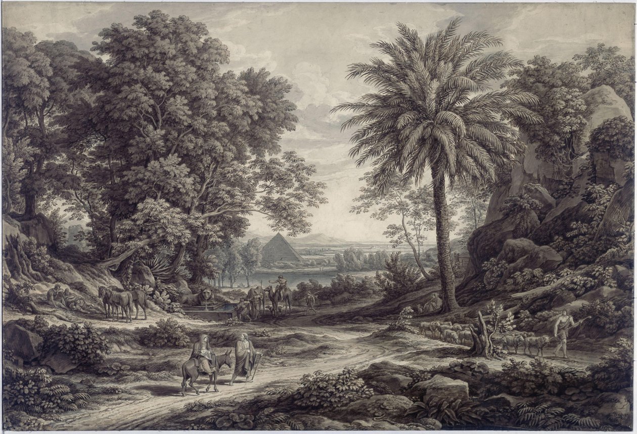 Ideális tájkép az egyiptomi meneküléssel alkotó: Johann Christian Reinhart