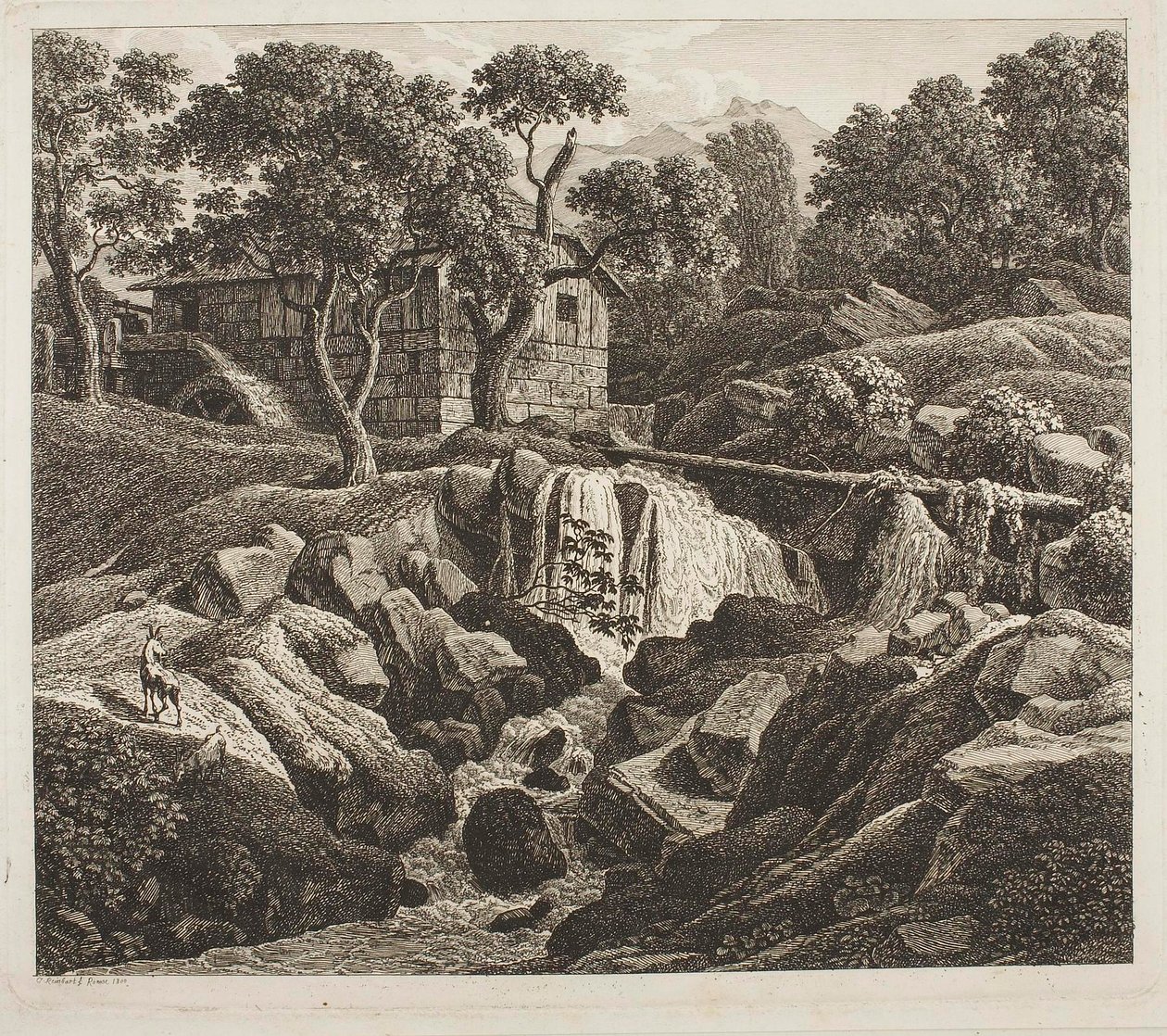 Táj malomkerékkel alkotó: Johann Christian Reinhart
