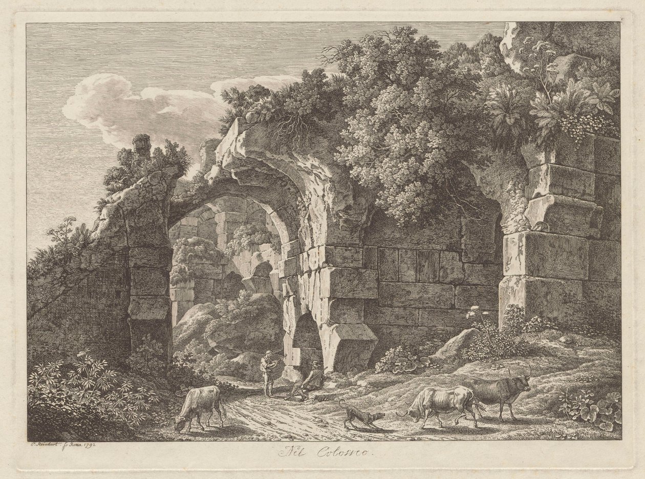 A Colosseumban, pásztorok nyájjal a romok között alkotó: Johann Christian Reinhart
