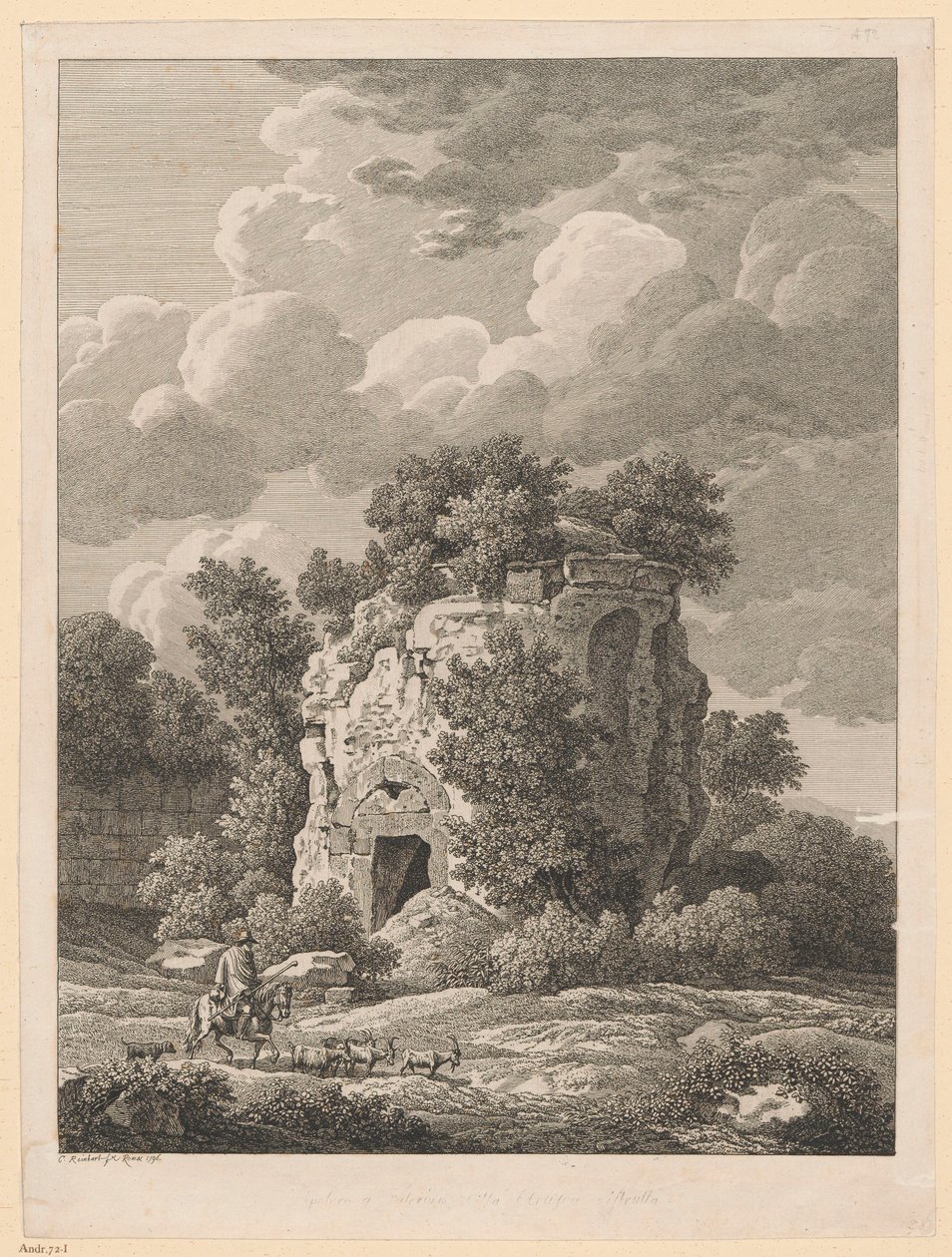 Tájkép - Sepolcro a Falerium Cittae Etruscum alkotó: Johann Christian Reinhart