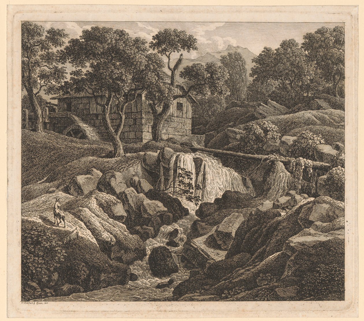 Tájkép vízeséssel alkotó: Johann Christian Reinhart