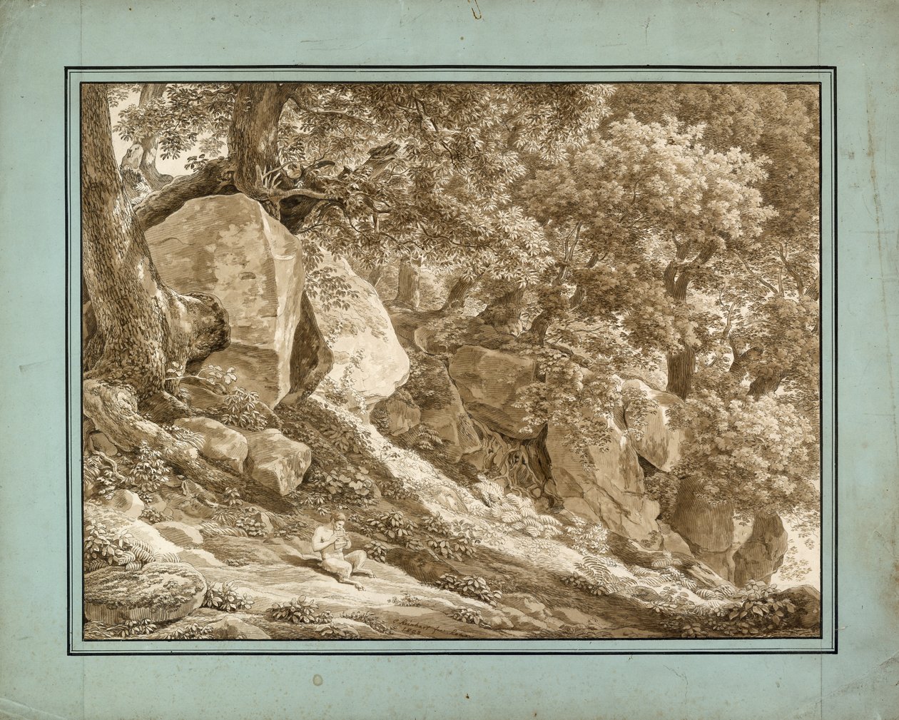 Sziklás táj, Pan fuvolán játszik alkotó: Johann Christian Reinhart