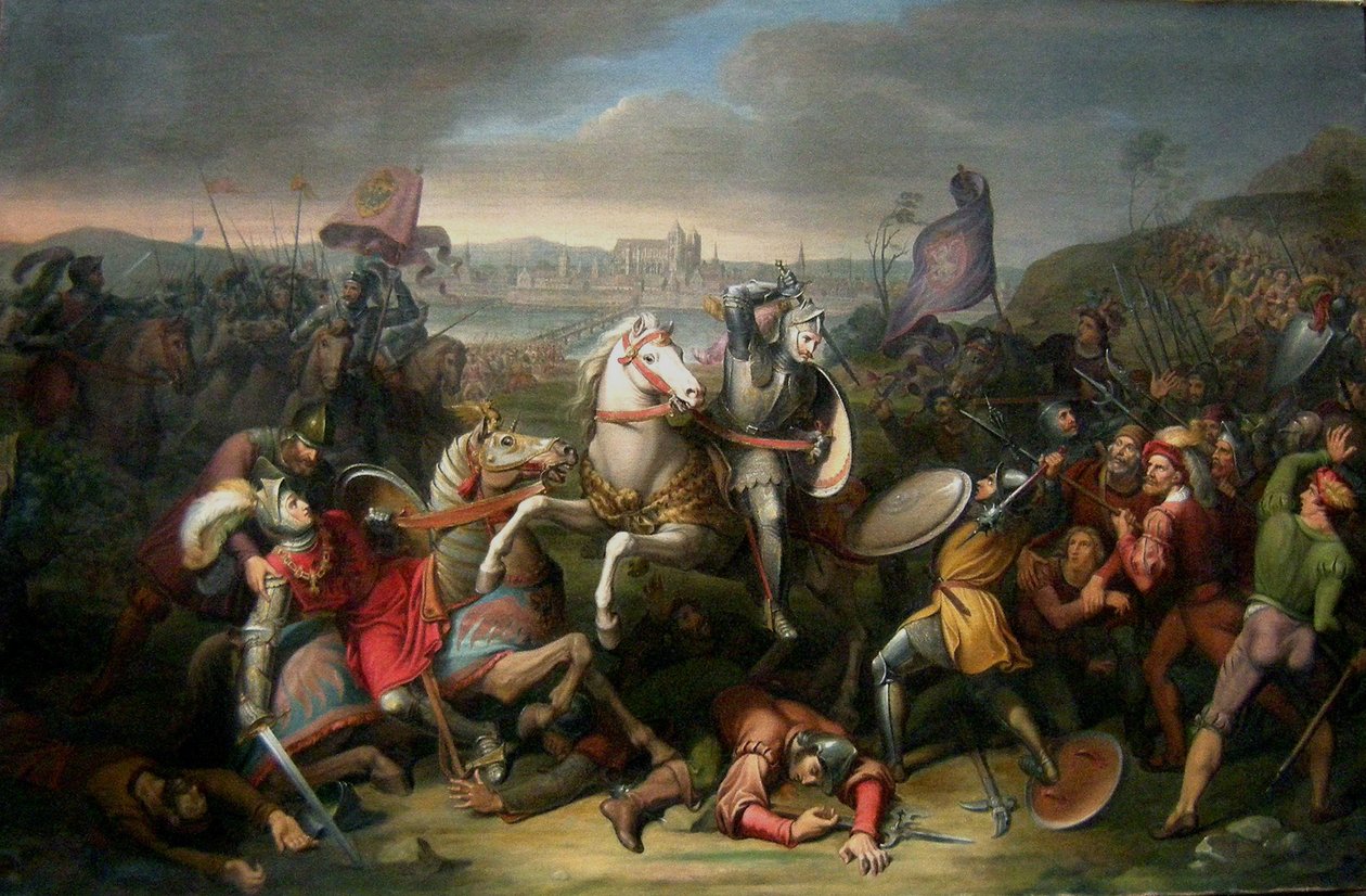 Erich von Calenberg herceg megmenti Maximilian császárt az 1504-es regensburgi csatában alkotó: Johann Christian Riepenhausen