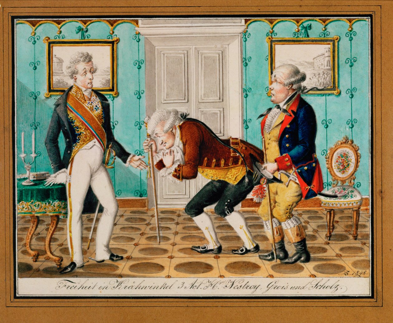 Egy népszerű bécsi színdarab Johann Nestroy költőt és színészt ábrázolja (metszet). alkotó: Johann Christian Schoeller
