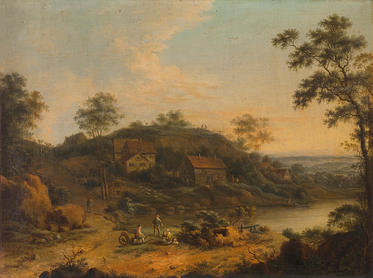 Dombos táj parasztházakkal alkotó: Johann Christian Vollerdt or Vollaert