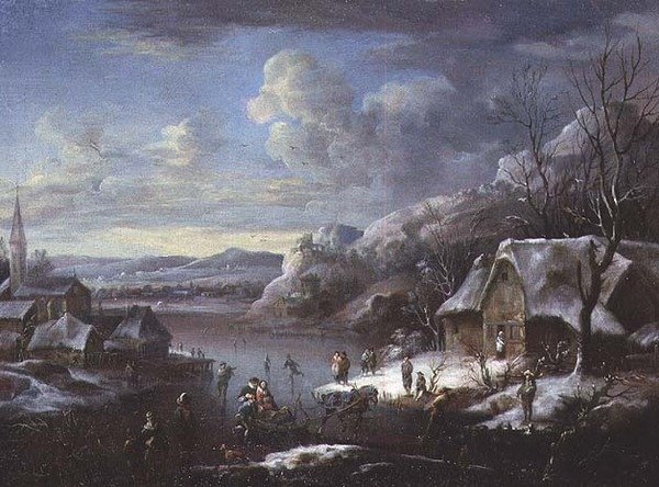 Téli jelenet számos figurával alkotó: Johann Christian Vollerdt or Vollaert