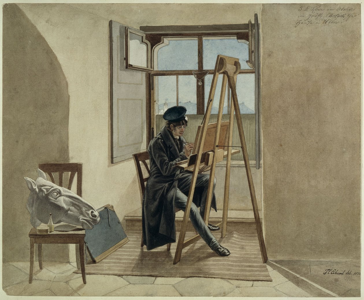 Johann Adam Klein festő a festőállványnál, műtermében, a bécsi Chotek gróf palotájában alkotó: Johann Christoph Erhard