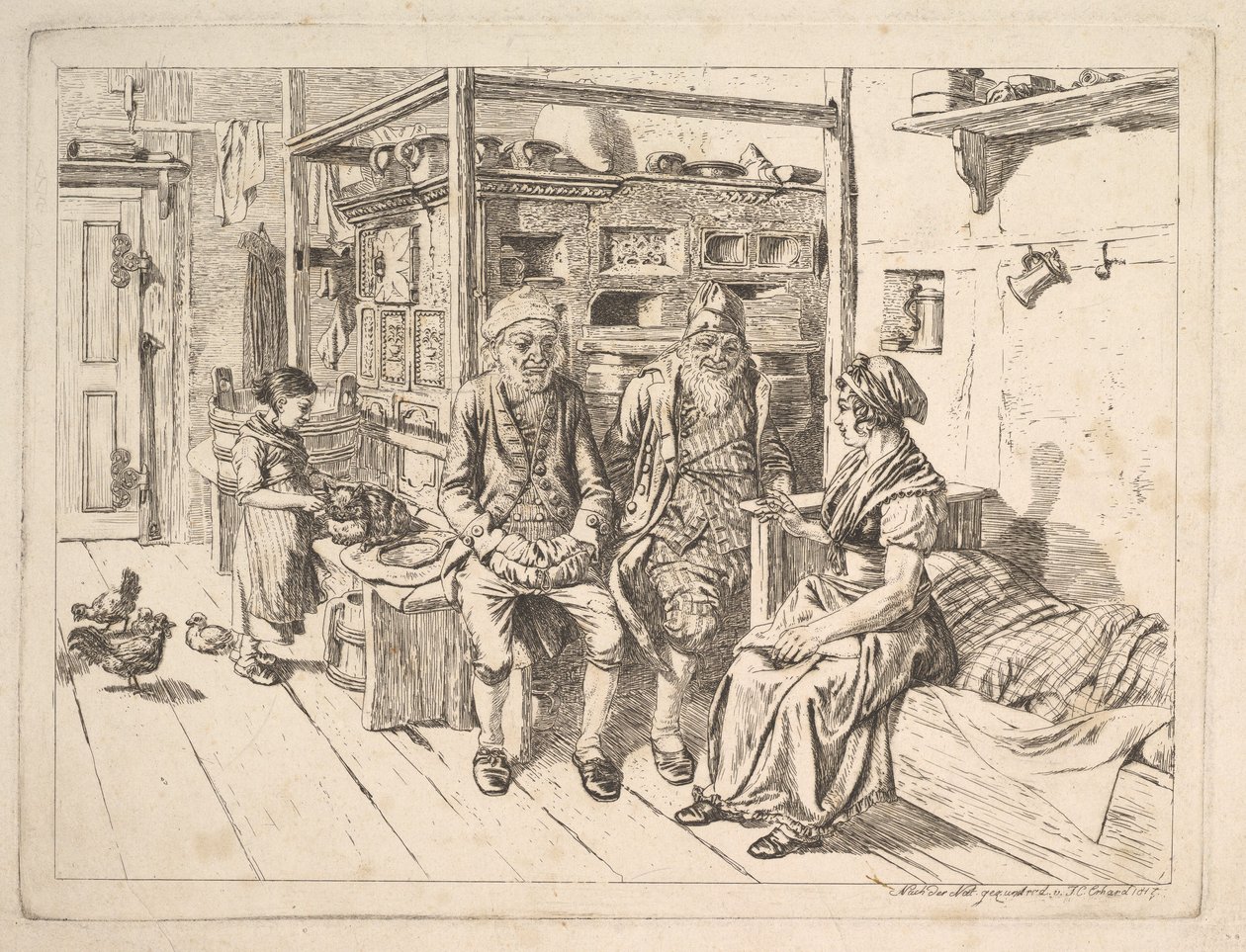 A kályha körül ülő zsidó család alkotó: Johann Christoph Erhard