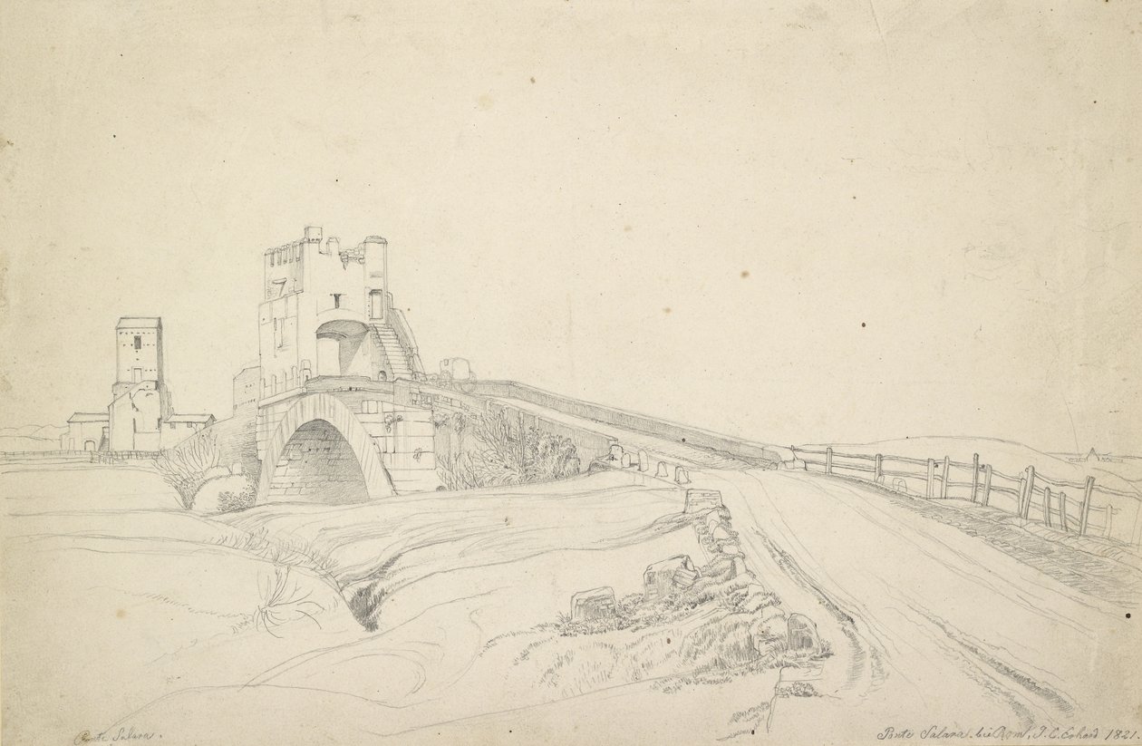 A Ponte Salario Róma közelében, 1821 (grafit törtfehér papíron) alkotó: Johann Christoph Erhard