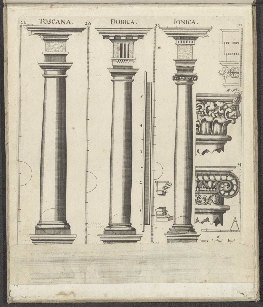 Drie zuilen van de Toscaanse, Dorische en Ionische orde Toscana / Dorica / Ionica (title on object) Fünf Ordnungen der Architektur (series title)   1327770   hu       hungarian Successfully Translated  Original: Ballszene Translat: Ballszene 1342674 hu hun alkotó: Johann Christoph Feinlein